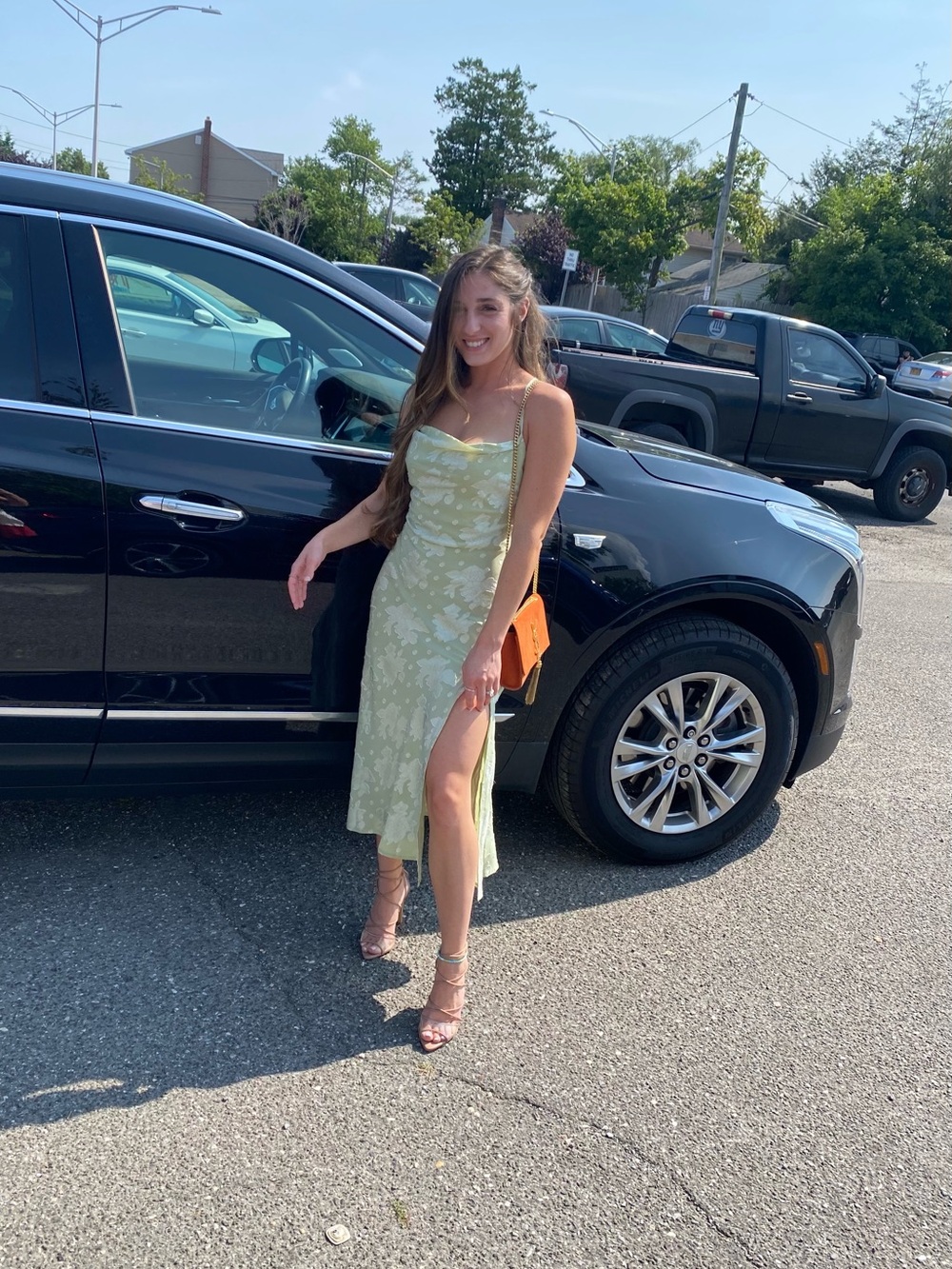 Hello Molly Sage Green Floral Slip Midi Dress with Thigh Slit